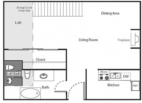 Floor plan for studio, 1 bath, 615 sqft
